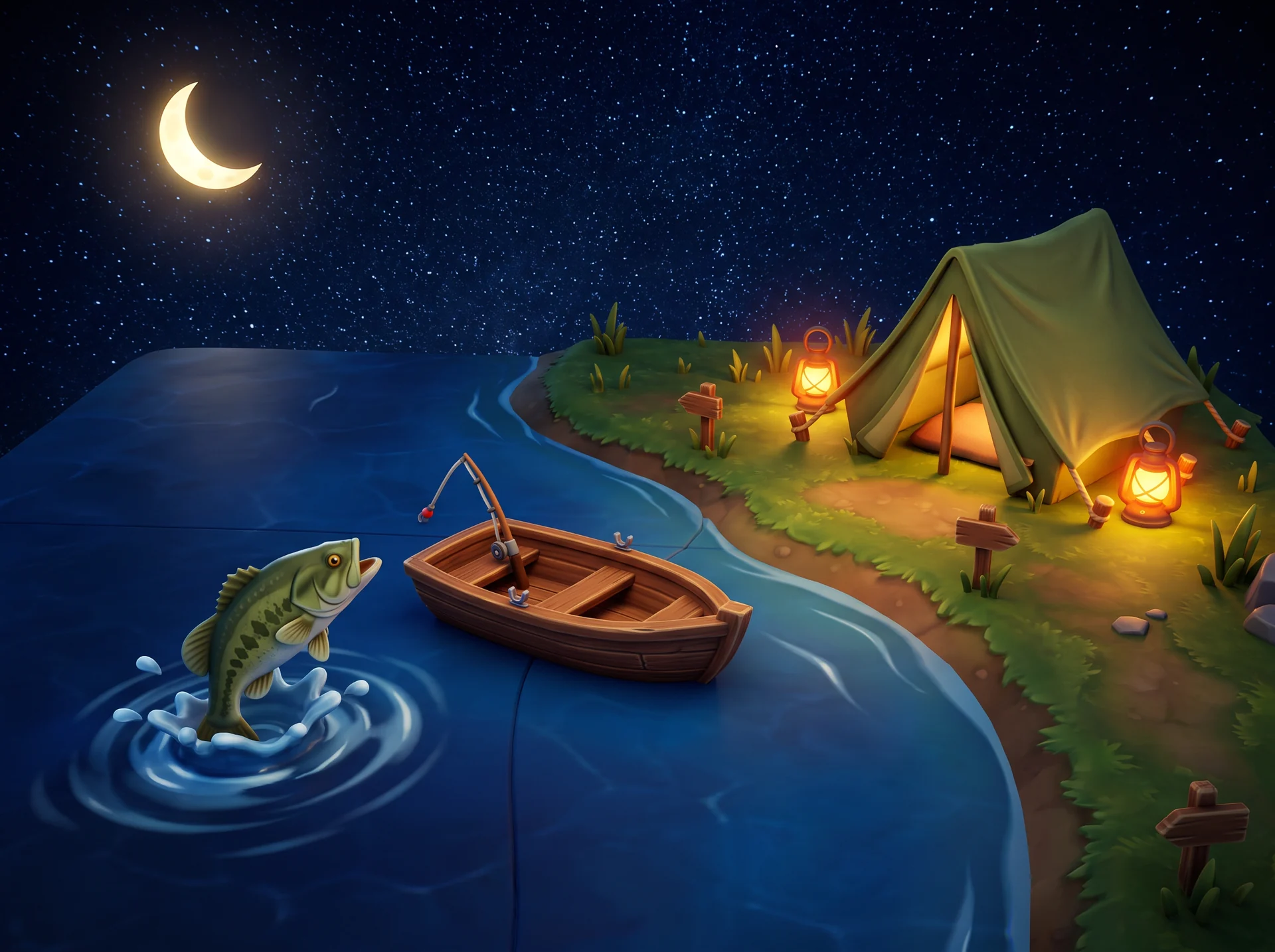 Fictional night lake route